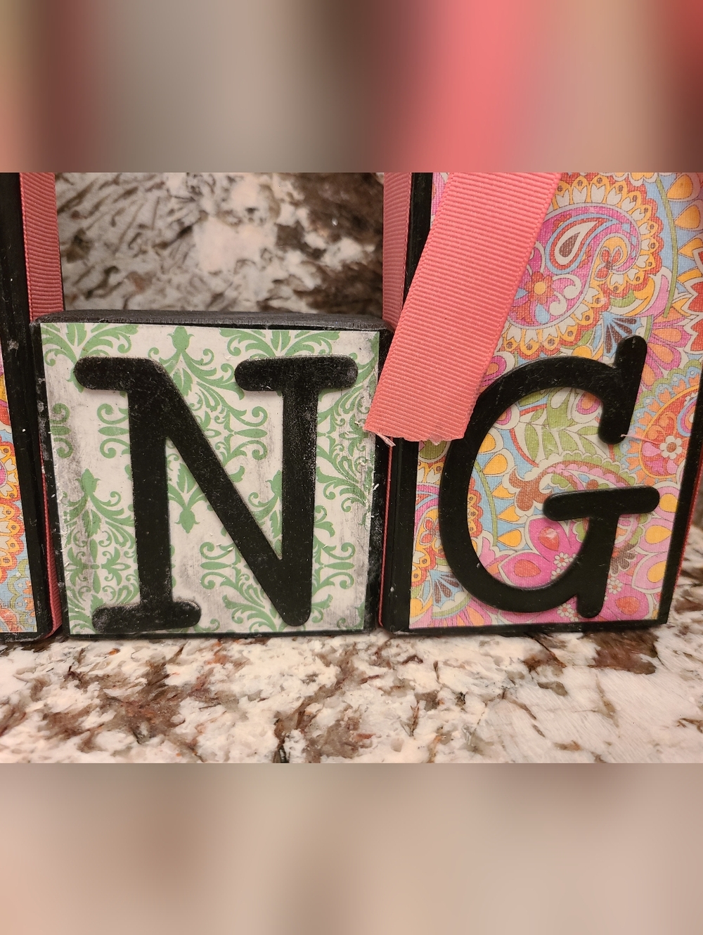 Spring Decorative Block Set with Pink Ribbon - Picture 5 of 7
